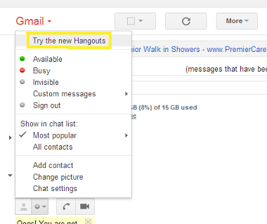 Enabling hangouts in Gmail